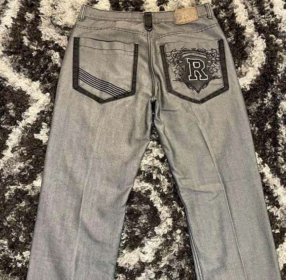Red Ape Other - Vintage Red Ape Y2K Baggy Grey Denim Embroidered Jeans Size 36